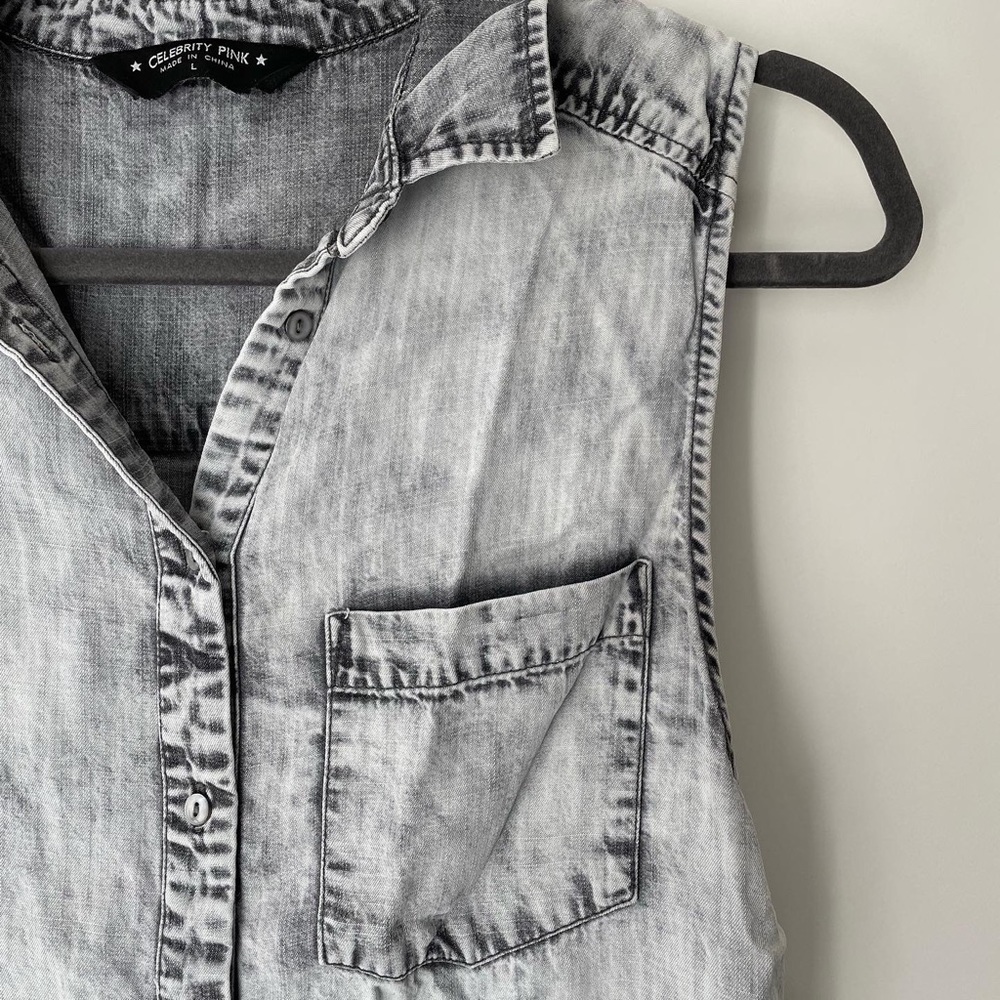 Distressed Celebrity Pink Tank Duster Sleeveless Cardigan Large